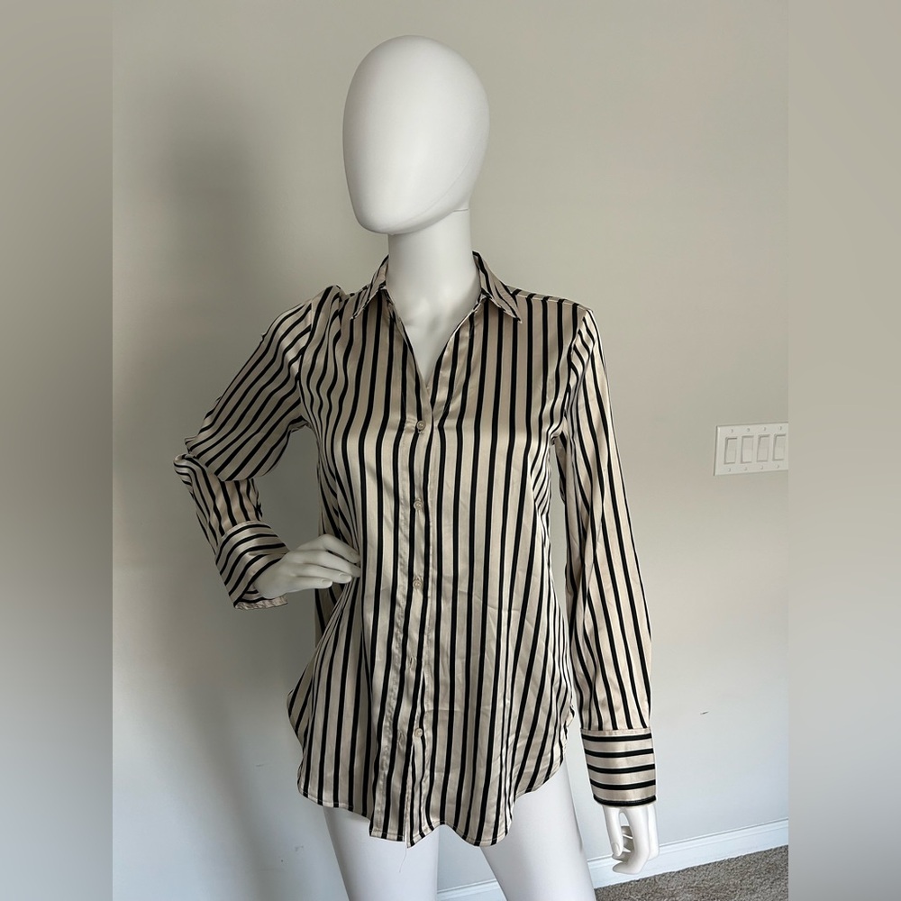 H&M Cream and Black Striped Button-Down Shirt